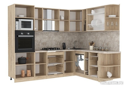 Готовая кухня Интерлиния Мила 1.88x2.6 правая (вудлайн кремовый/антрацит/малага)