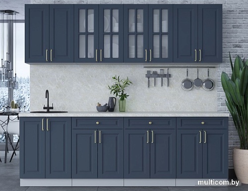 Готовая кухня Интерлиния Мила Шато 2.4А (индиго/индиго/опал светлый)