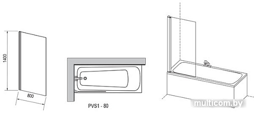 Шторка Ravak Pivot PVS1 80 (черный/прозрачное)