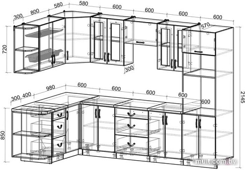 Готовая кухня Интерлиния Мила Крафт 1.68x3.0 правая (дуб английский)