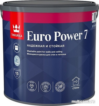 Краска Tikkurila Euro Power 7 2.7 л (база А, матовая)