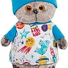 Классическая игрушка Basik &amp; Co Басик в футболке космос и в шапочке (25 см)
