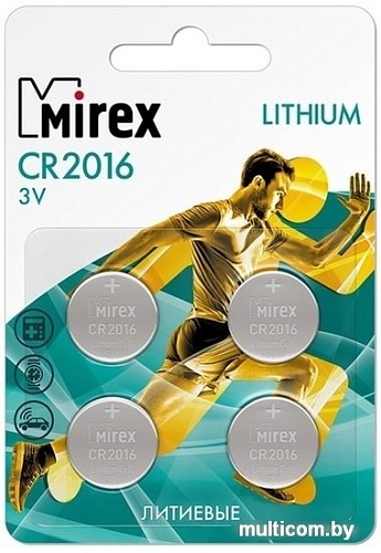 Батарейки Mirex CR2016 4 шт 23702-CR2016-E4