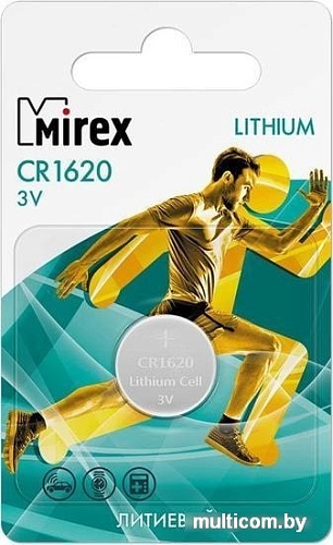 Элементы питания Mirex CR1620 Mirex литиевая блистер 1 шт. 23702-CR1620-E1