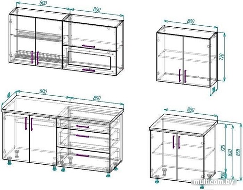 Кухня ВерсоМебель ВерсоЛайн 8-2.4 (белый 001/бургундский 602)