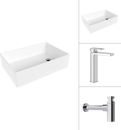 Умывальник Lauter 21518-1 + Cascade 21СК0655C с сифоном 21635CH (хром)