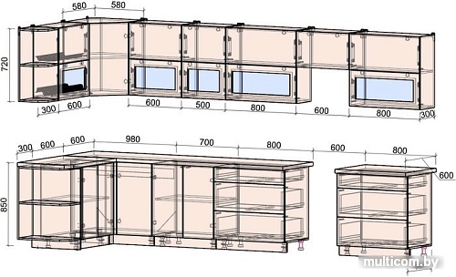 Угловая кухня Интерлиния Мила Матте 1.5x3.9 Б левая (белый/белый/опал светлый)