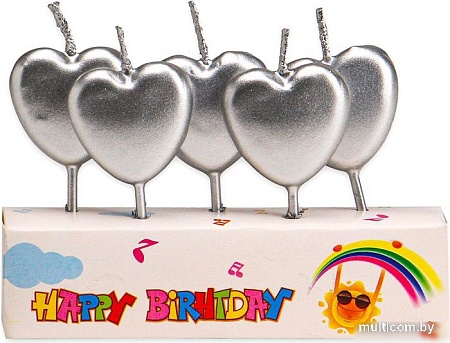Набор свечей для торта Miland Серебряные сердечки С-2539 (5 шт)