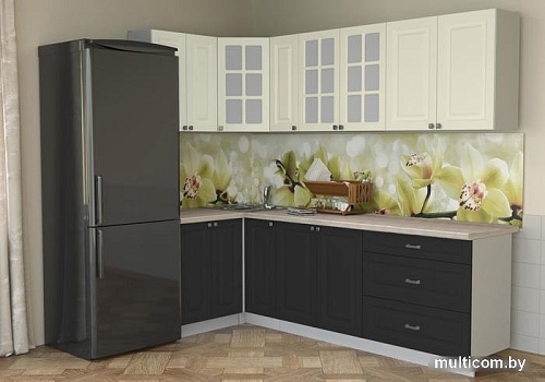 Угловая кухня Интерлиния Мила Деко 1.2x2.5 (пепел/слоновая кость/травертин серый)