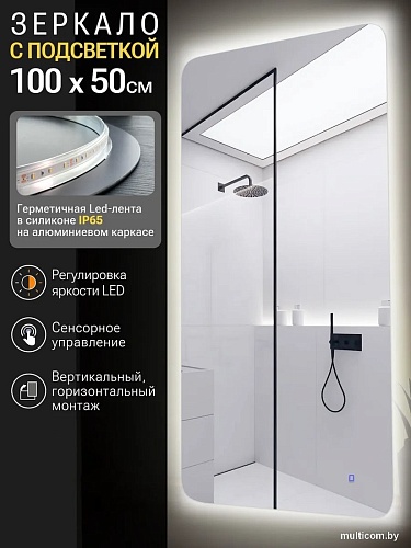 Зеркало с подсветкой eMZe Smartphone 50x100 LED.SMART.50.100.4K (с подсветкой)