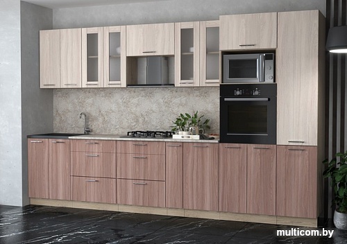 Готовая кухня Интерлиния Мила 3.4 ВТ (шимо светлый/шимо темный/малага)