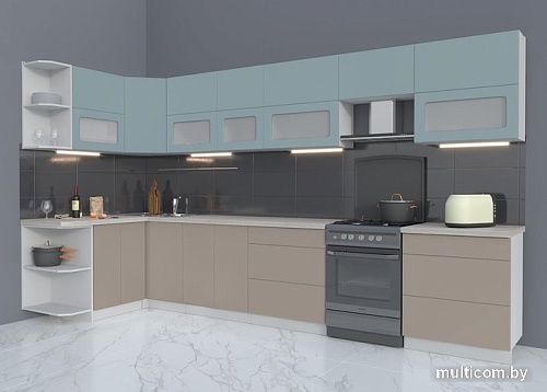 Угловая кухня Интерлиния Мила Матте 1.5x3.7 Б левая (океан/луна/травертин серый)