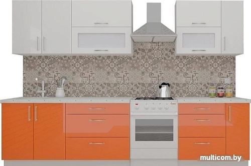 Кухня ВерсоМебель ВерсоЛайн 4-2.5 (белый 001/яркий оранжевый 008)