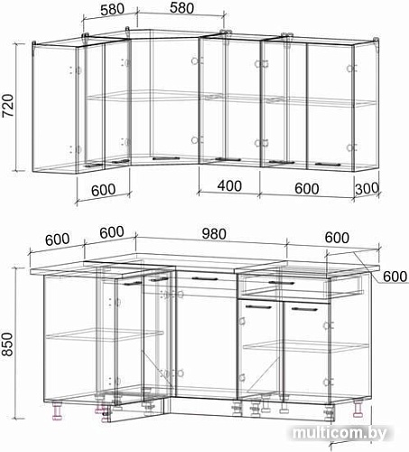 Угловая кухня Интерлиния Мила Лайт 1.2x1.6 (красный/дуб венге)