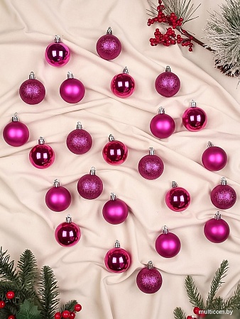Елочная игрушка Miland Новогоднее настроение НУ-5635 (24 шт, 5 см, насыщенный розовый)