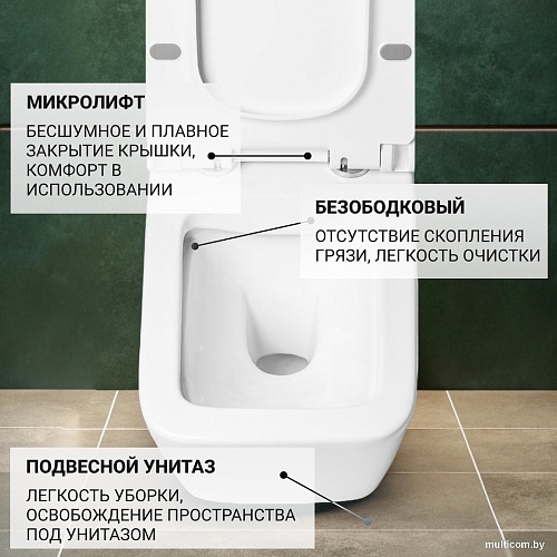 Унитаз подвесной Saniteco KW-9004W + Berges АТОМ 410 040333 (с кнопкой)