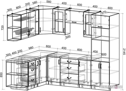 Готовая кухня Интерлиния Мила Крафт 1.88x2.6 правая (дуб полярный)