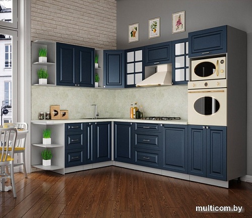Готовая кухня Интерлиния Мила Деко 1.88x2.8 левая (индиго-индиго-опал светлый)