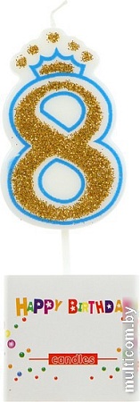 Свеча для торта Miland Королевский праздник. Цифра 8 с глитером С-4937
