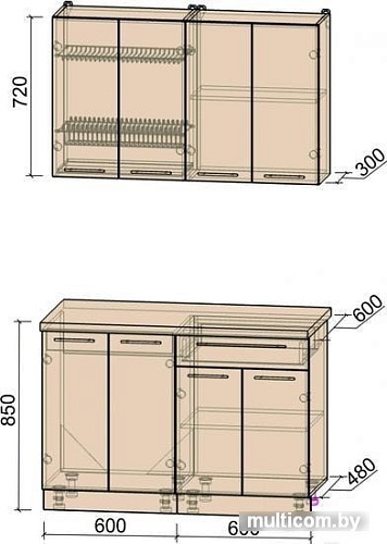 Кухня Интерлиния Мила Пластик 1.2 А (мрамор/белый глянец/кастилло темный)