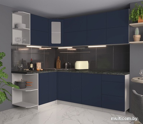 Готовая кухня Интерлиния Мила Матте 1.5x2.3 А левая (индиго/индиго глянец/кастилло темный)