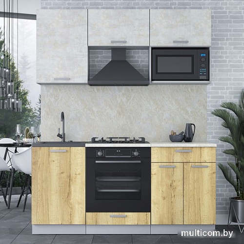 Готовая кухня Интерлиния Мила Лайт 1.7 ВТ (бетон лайт/дуб золотой/опал светлый)