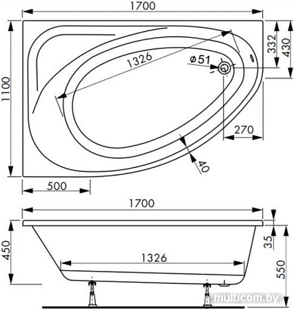 Ванна VagnerPlast Hapi 170x110 (правая)