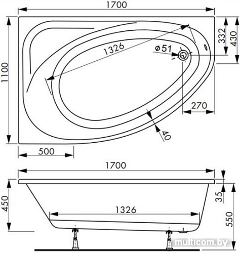 Ванна VagnerPlast Hapi 170x110 (правая)