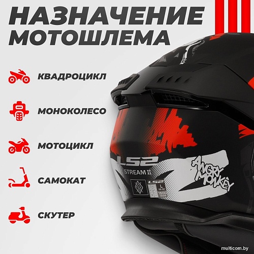 LS2 FF808 Stream 2 Angry Monkey (S, черный матовый/красный)