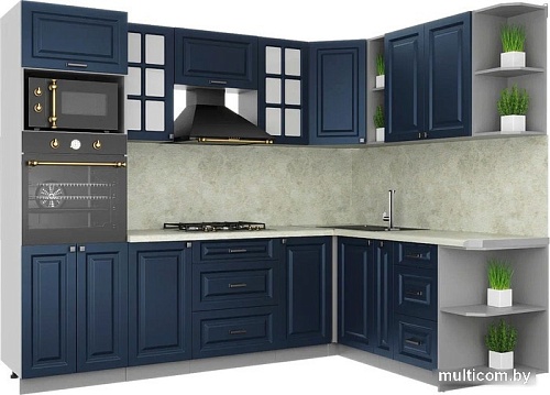 Готовая кухня Интерлиния Мила Шато 1.88x2.6 ВТ правая (индиго/индиго/опал светлый)