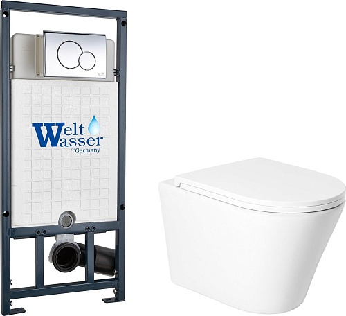 Унитаз подвесной Saniteco KW-9005W в комплекте с инсталляцией + Marberg 507 + Marberg 507 RD CR