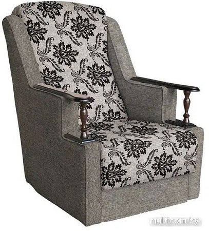 Интерьерное кресло Асмана Анна с деревянными подлокотниками (рогожка вензель коричневый/рогожка бежевый)