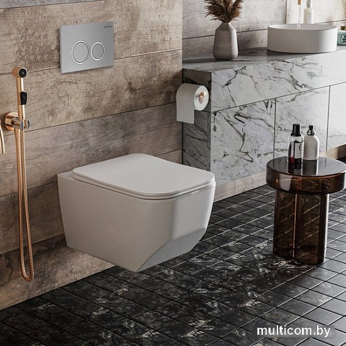 Унитаз подвесной Roxen Boro One Rimless 6 в 1 StounFix Slim 532055 (кнопка: матовая)