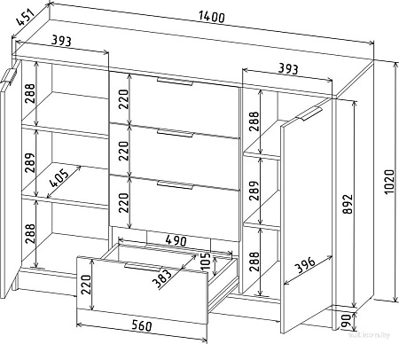 Тумба Интерлиния Концепт КТ-Т140 (дуб нокс/дуб золотой)
