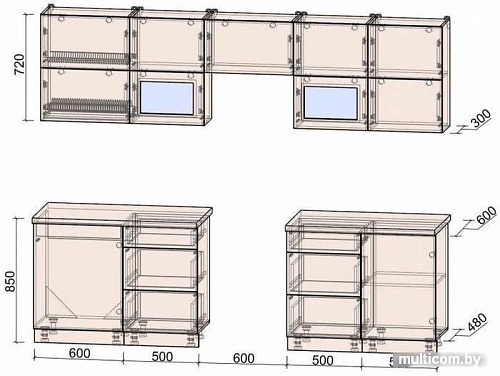 Кухня Интерлиния Мила Матте 2.7 Б (белый/мята/опал светлый)