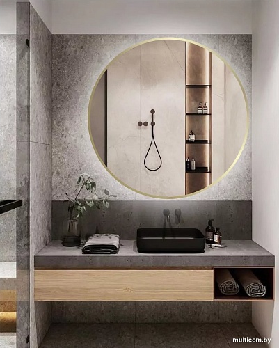 Зеркало с подсветкой eMZe 90 LED.UV.90.90.AUR.MOTION (золотой с УФ-окантовкой и подсветкой)