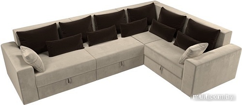 Угловой диван Лига диванов Майами Long 92 правый (микровельвет бежевый/подушки коричневые)