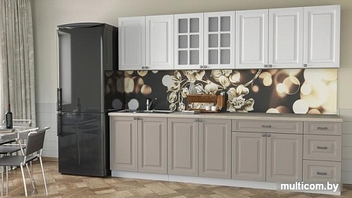 Кухня Интерлиния Мила Деко 2.8 Б (белый/луна/травертин серый)