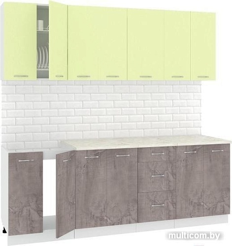Кухня Кортекс-мебель Корнелия Лира 2.2м (салатовый/оникс/мадрид)