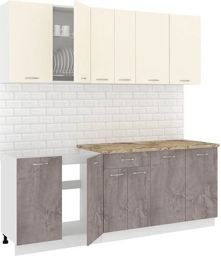 Готовая кухня Кортекс-мебель Корнелия Лира-лайт 2.1м (крем/оникс/мадрид)