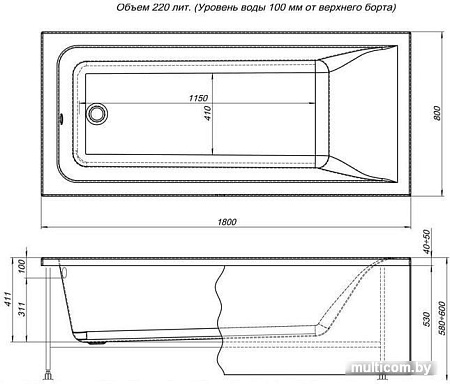Ванна Aquanet Bright 180x80