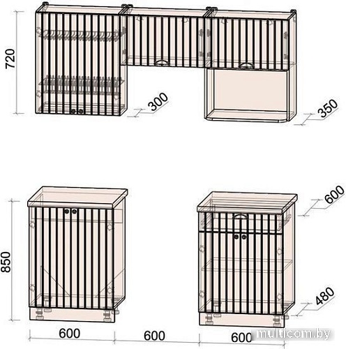 Готовая кухня Интерлиния Берес 1.8В (дуб снежный/дуб королевский/серый каспий)