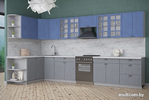 Готовая кухня Интерлиния Берес 1.7x3.5 правая (дуб лазурный/дуб серый/серый каспий)