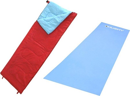 Спальный мешок Sundays ZC-SB001 (красный, с туристическим ковриком 0.8 см синий)