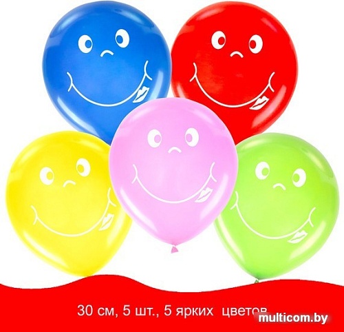Набор воздушных шаров Золотая сказка Смайл 105017 (5 шт, 5 цв)