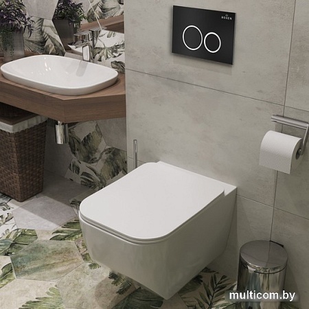 Унитаз подвесной Roxen Boro One Rimless 6 в 1 StounFix Slim 507542 (кнопка: черный матовый)