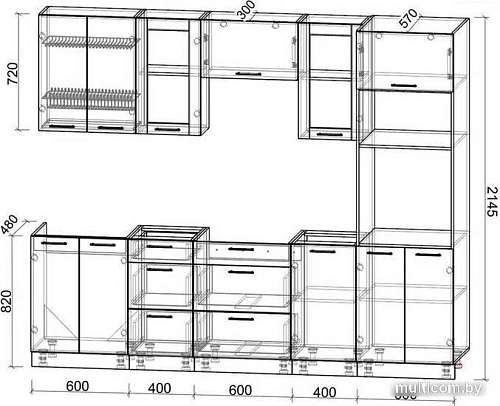 Готовая кухня Интерлиния Мила 2.6 ВТ без столешницы (белый платинум/дуб серый)