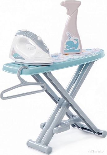 Набор хозяйственный игрушечный Полесье Утюжок с гладильной доской, пульверизатором и вешалкой 67477 (серый/голубой)