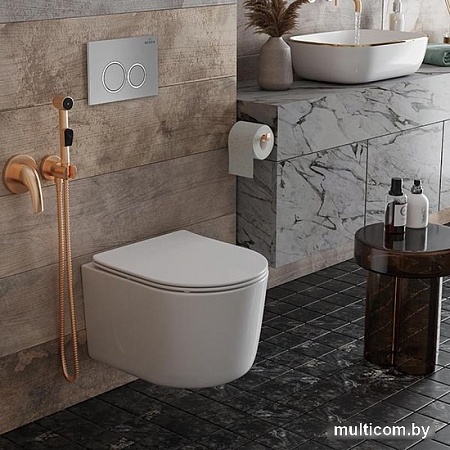 Унитаз подвесной Roxen Simple Compact в комплекте с инсталляцией StounFix Slim 6 в 1 915792 (кнопка: хром матовый)