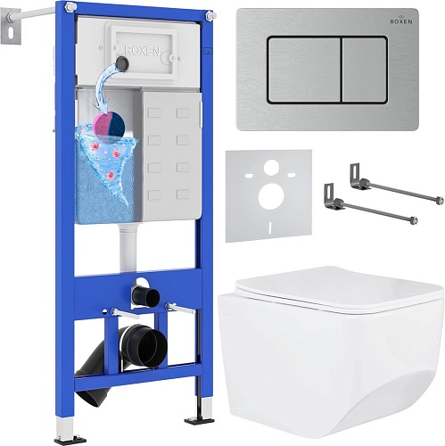 Унитаз подвесной Roxen Boro в комплекте с инсталляцией StounFix Dual Fresh 6 в 1 968433 (кнопка: сатин)